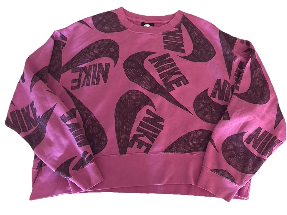 Nike Sweatshirt Women Sz 1XL Icon Clash Fleece Crop Crew Pullover Pink Black